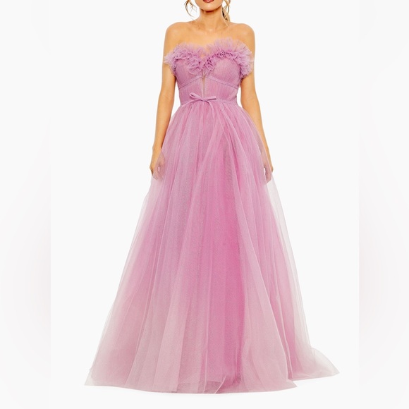 MAC DUGGAL Strapless Glitter Tulle Lilac Pink Ombré Gown NWT Size 8 - Picture 2 of 10